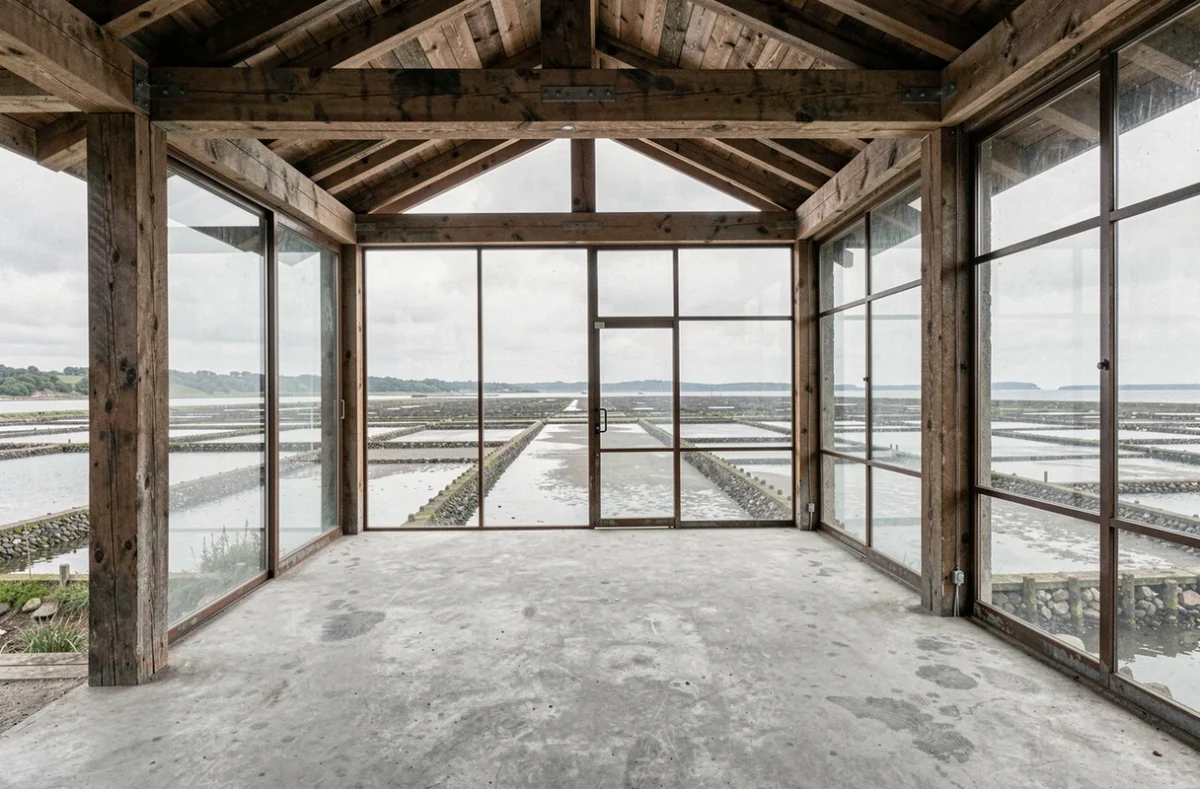 Entrepôt ostréicole converti en loft de luxe avec vue sur un estuaire du Morbihan, représentant le Cabinet Ostrea