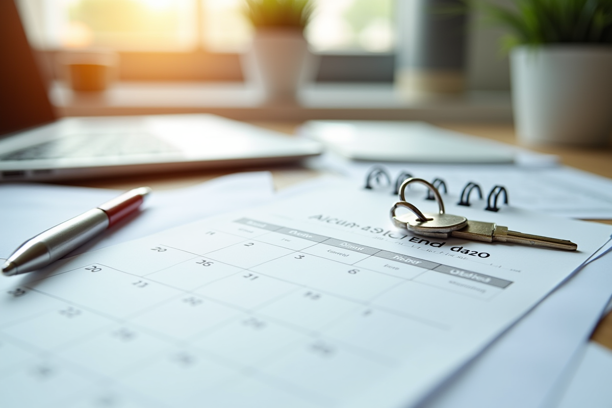 Calendrier avec dates de location et clés dans un bureau lumineux