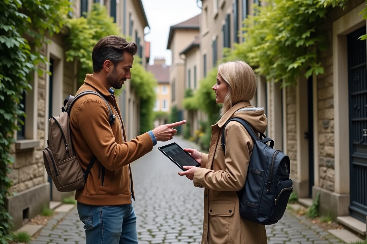 Couple non-résident examinant un bien immobilier en France dans le cadre de la création d'une SCI