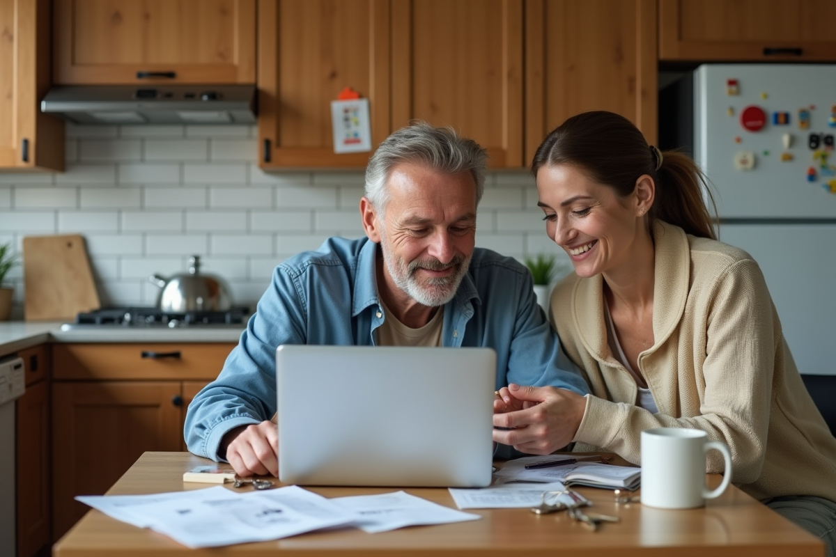 Couple préparant leur déménagement dans la cuisine