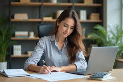 Femme d'affaires examinant des documents immobiliers