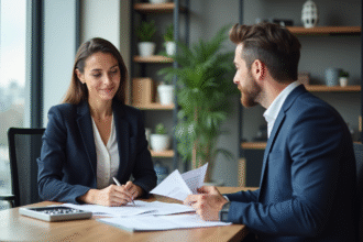 Femme confiante discutant avec un expert immobilier