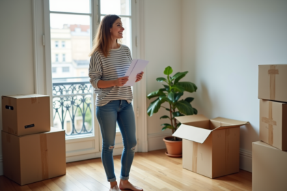 Femme française dans un appartement en transition