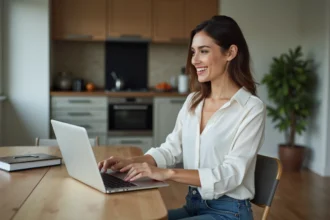 Jeune femme souriante recherchant un bien immobilier