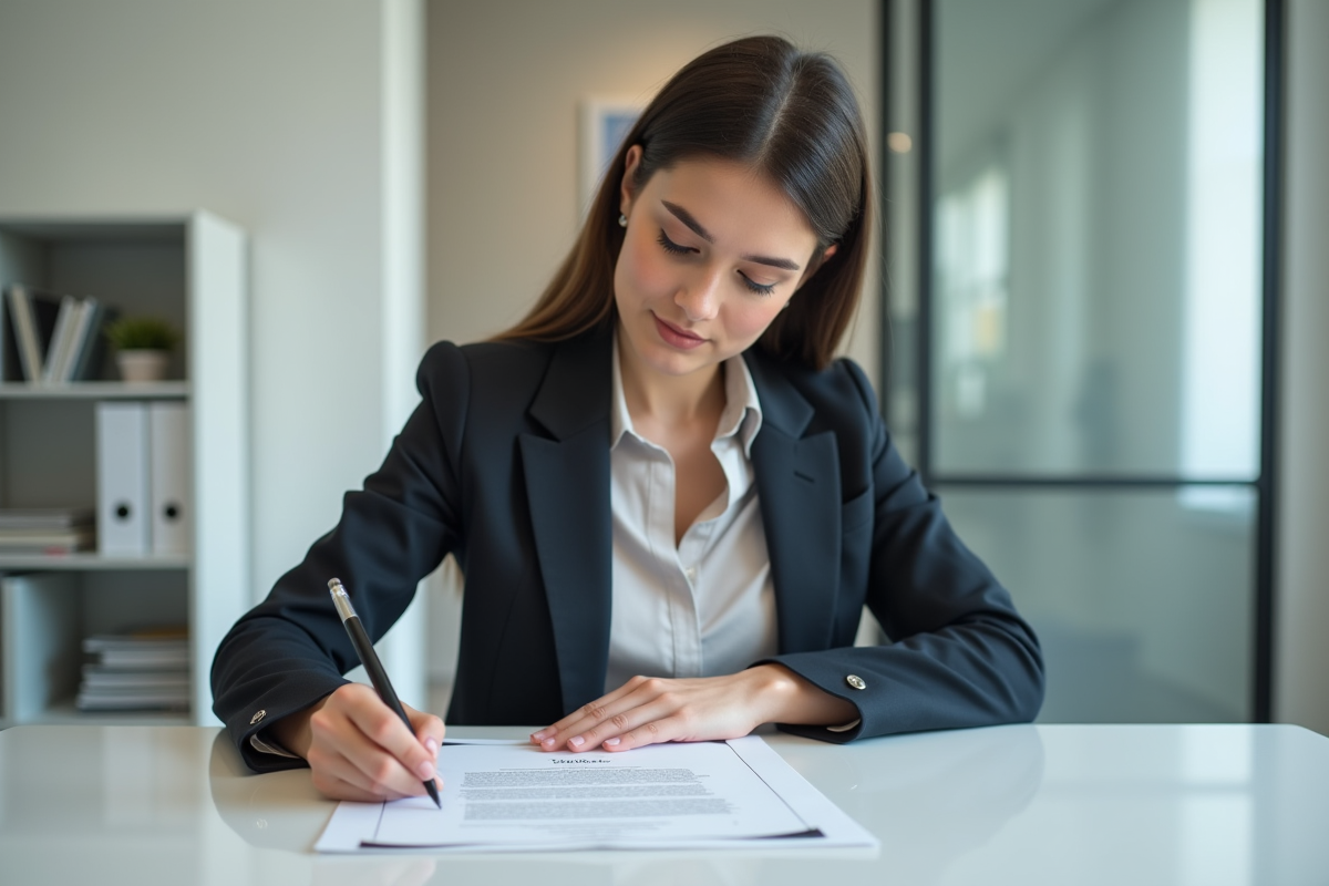 Jeune femme signant un document de garantie financière