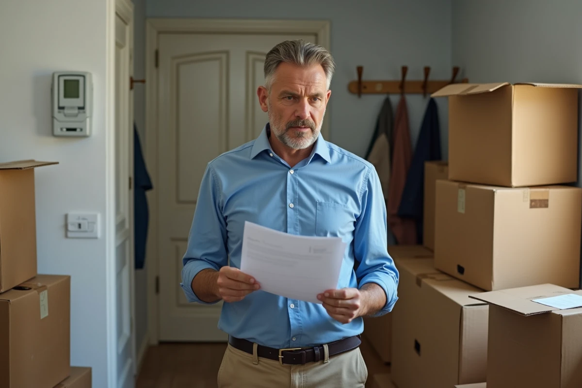 Homme avec contrat dans le couloir en déplacement