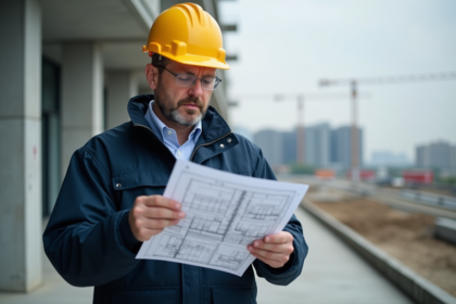 Ingénieur en construction examinant des plans structuraux