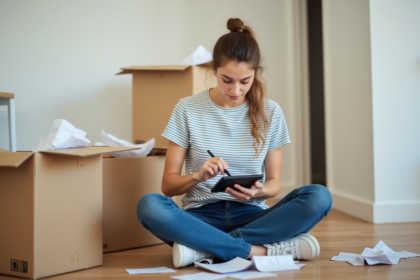 Jeune femme organisée dans son premier appartement