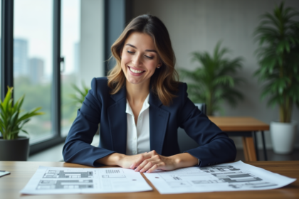 Jeune femme professionnelle en immobilier dans un bureau moderne