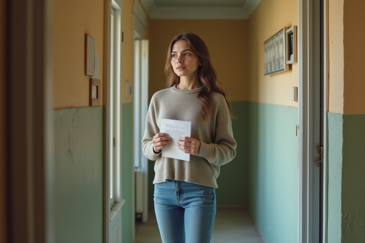 Jeune femme tenant avis d