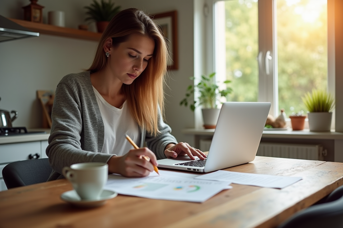Personne examinant des documents immobiliers à la maison