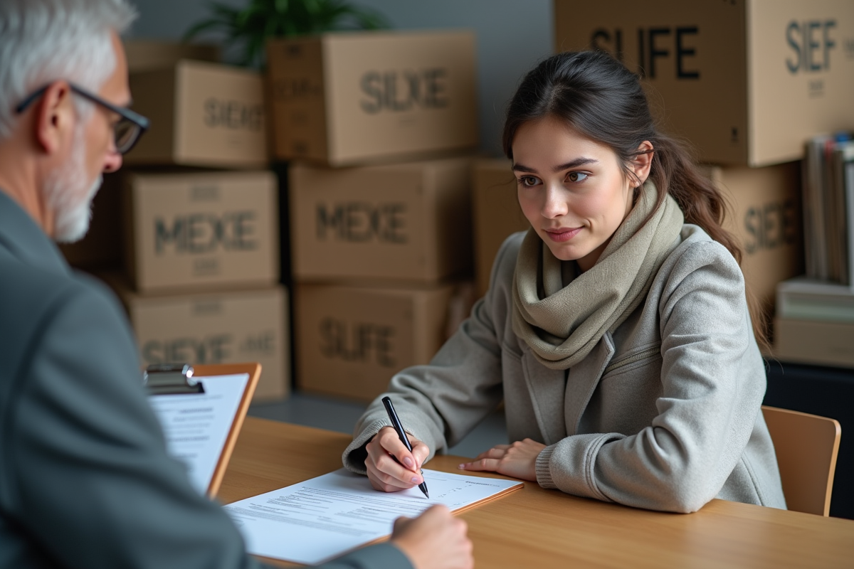 Jeune femme signant des papiers avec un travailleur social