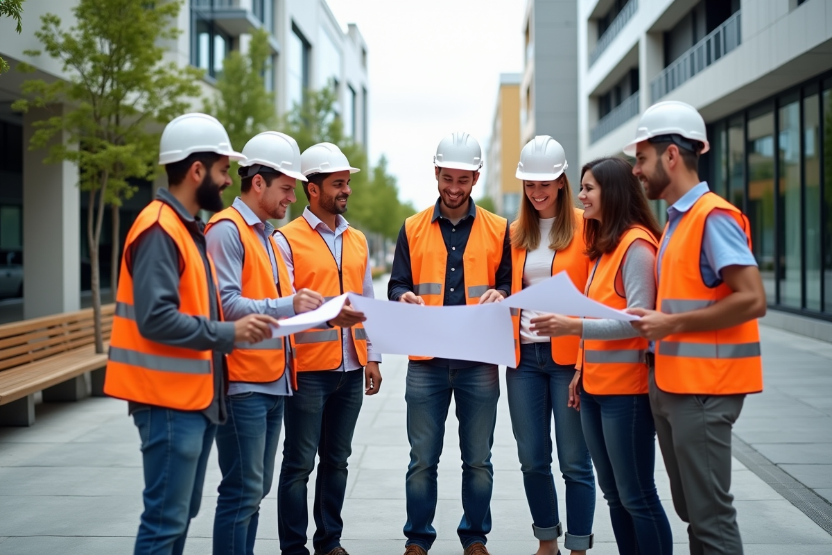 Travailleurs municipaux sur une place pavée