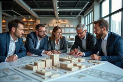 Groupe d'urbanistes autour d'un modèle de ville